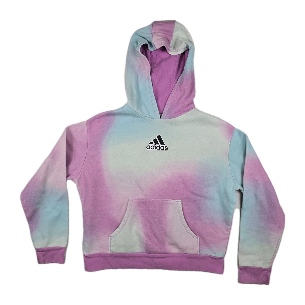 Adidas Girls Loose Fit Tie Dye Hoodie Purple Blue Pink Large 14 Logo Pullover